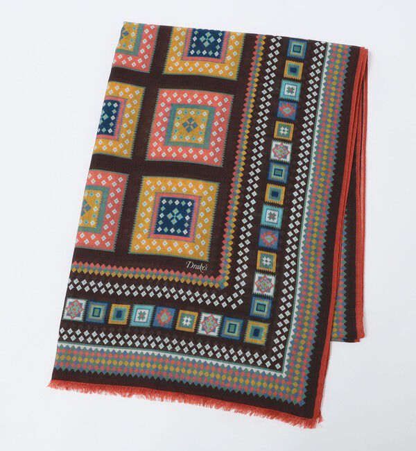 SHIPS「Drake's: KELIM BLOCKS WOOL-SILK SCARF」|ストール|