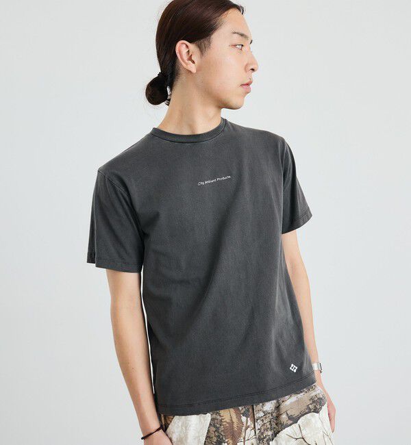 SHIPS「City Ambient Products: フラワー プリント フェード ピグメント Tシャツ」|Tシャツ・カットソー|チャコールグレー