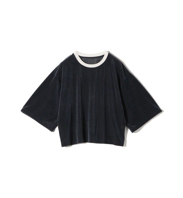 SHIPS for women「〈手洗い可能〉シアー トリコット ポリエステル ベロア 五分袖 ワイド TEE」|Tシャツ・カットソー|