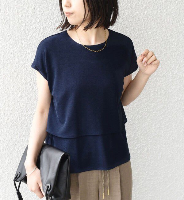 SHIPS Colors 「SHIPS Colors:〈手洗い可能〉リネンライク ミラノ ティアード トップス◇」|Tシャツ・カットソー|ネイビー