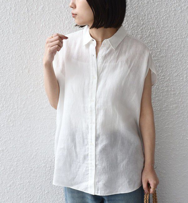 SHIPS Colors 「SHIPS Colors:〈洗濯機可能〉ユーロリネン (EURO Linen) フレンチスリーブ ビッグ シャツ◇」|シャツ・ブラウス|