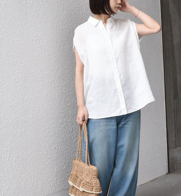 SHIPS Colors 「SHIPS Colors:〈洗濯機可能〉ユーロリネン (EURO Linen) フレンチスリーブ ビッグ シャツ◇」|シャツ・ブラウス|