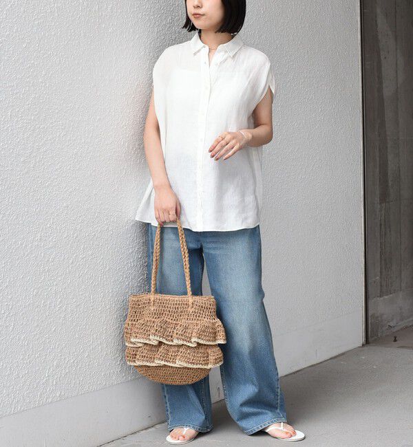 SHIPS Colors 「SHIPS Colors:〈洗濯機可能〉ユーロリネン (EURO Linen) フレンチスリーブ ビッグ シャツ◇」|シャツ・ブラウス|