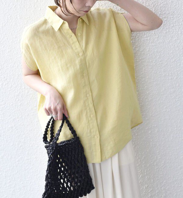 SHIPS Colors 「SHIPS Colors:〈洗濯機可能〉ユーロリネン (EURO Linen) フレンチスリーブ ビッグ シャツ◇」|シャツ・ブラウス|