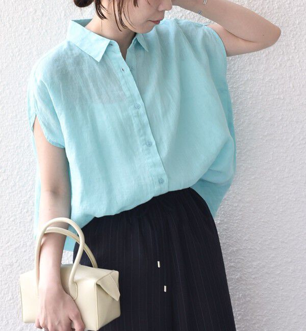 SHIPS Colors 「SHIPS Colors:〈洗濯機可能〉ユーロリネン (EURO Linen) フレンチスリーブ ビッグ シャツ◇」|シャツ・ブラウス|