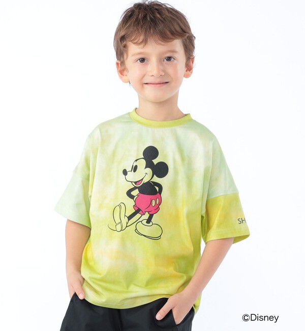 SHIPS KIDS「SHIPS KIDS:100～125cm / ミッキーマウス プリント タイダイ風 Tシャツ」|Tシャツ・カットソー|イエロー