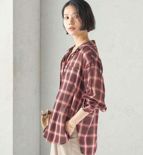 SHIPS for women「〈手洗い可能〉シアー チェック オーバー サイズ シャツ」|シャツ・ブラウス|