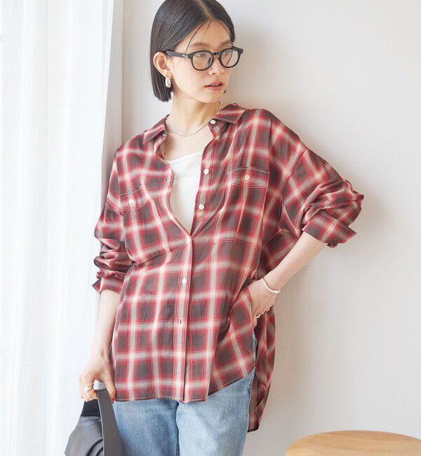 SHIPS for women「〈手洗い可能〉シアー チェック オーバー サイズ シャツ」|シャツ・ブラウス|