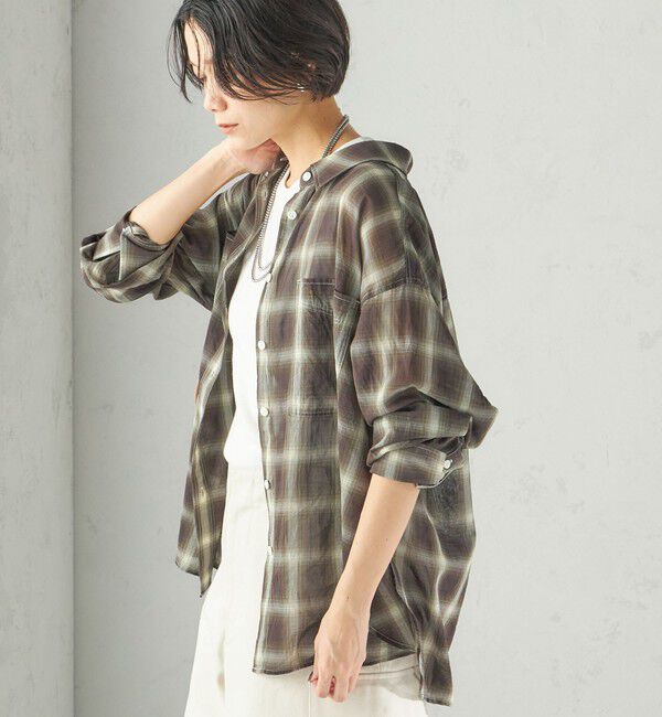 SHIPS for women「〈手洗い可能〉シアー チェック オーバー サイズ シャツ」|シャツ・ブラウス|