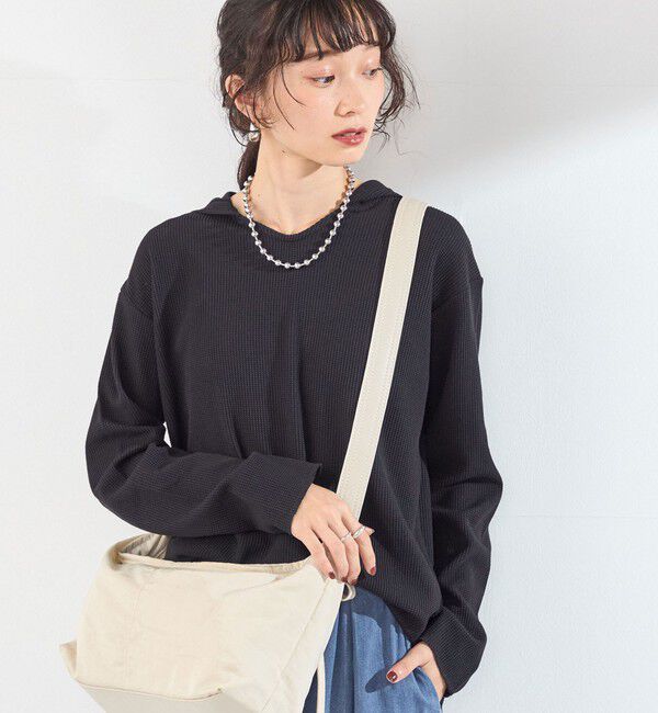 SHIPS Colors 「〈手洗い可能〉TC ワッフル フーディー トップス◇」|Tシャツ・カットソー|ブラック