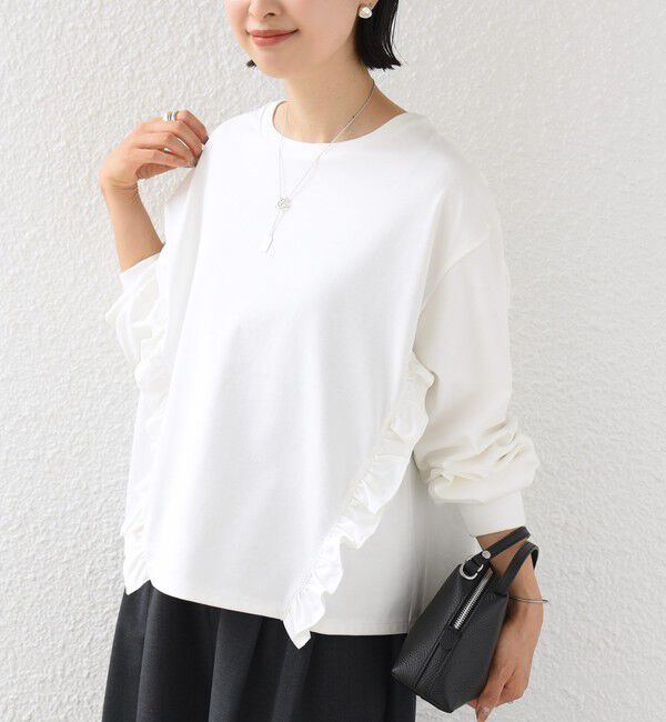 SHIPS for women「【WEB限定】〈洗濯機可能〉オーガニックコットン フリル ロングスリーブ TEE」|Tシャツ・カットソー|