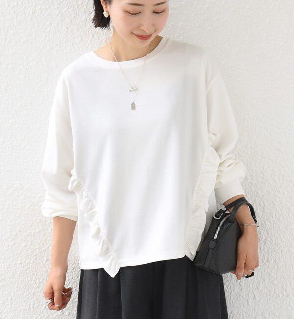 SHIPS for women「【WEB限定】〈洗濯機可能〉オーガニックコットン フリル ロングスリーブ TEE」|Tシャツ・カットソー|