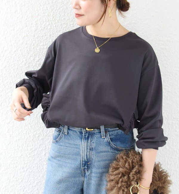 SHIPS for women「【WEB限定】〈洗濯機可能〉オーガニックコットン フリル ロングスリーブ TEE」|Tシャツ・カットソー|