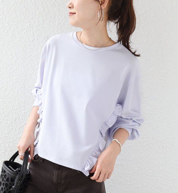 SHIPS for women「【WEB限定】〈洗濯機可能〉オーガニックコットン フリル ロングスリーブ TEE」|Tシャツ・カットソー|