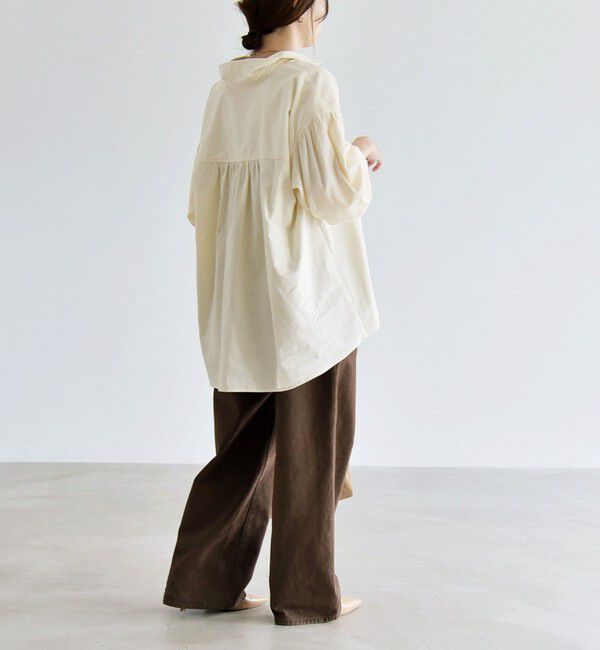 quaranciel「《予約》〈洗濯機可能〉シャツコール ギャザー レギュラーカラー ルーズ シャツ」|シャツ・ブラウス|