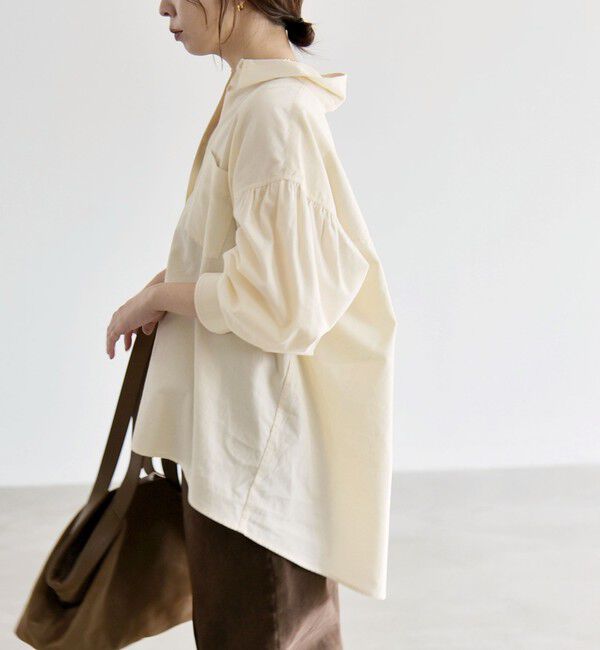 quaranciel「《予約》〈洗濯機可能〉シャツコール ギャザー レギュラーカラー ルーズ シャツ」|シャツ・ブラウス|