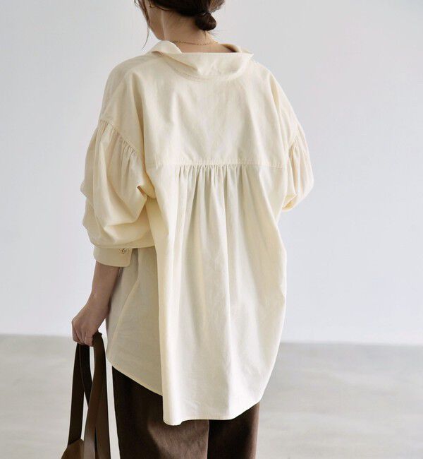 quaranciel「《予約》〈洗濯機可能〉シャツコール ギャザー レギュラーカラー ルーズ シャツ」|シャツ・ブラウス|