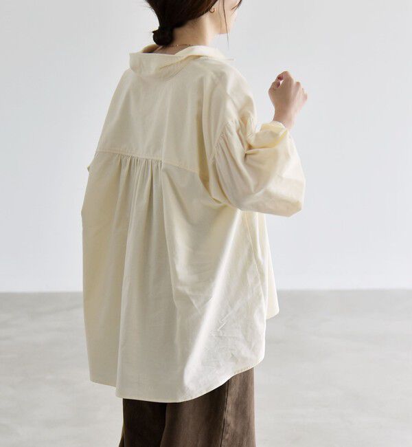 quaranciel「《予約》〈洗濯機可能〉シャツコール ギャザー レギュラーカラー ルーズ シャツ」|シャツ・ブラウス|
