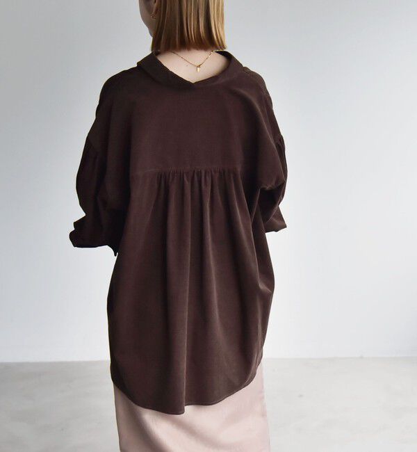 quaranciel「《予約》〈洗濯機可能〉シャツコール ギャザー レギュラーカラー ルーズ シャツ」|シャツ・ブラウス|