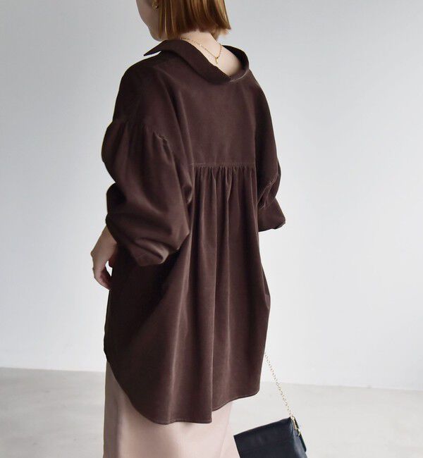 quaranciel「《予約》〈洗濯機可能〉シャツコール ギャザー レギュラーカラー ルーズ シャツ」|シャツ・ブラウス|