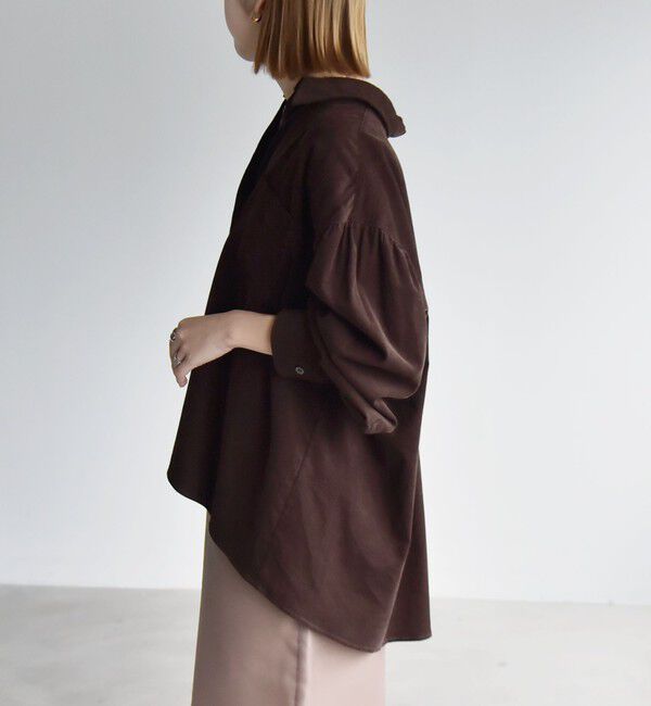 quaranciel「《予約》〈洗濯機可能〉シャツコール ギャザー レギュラーカラー ルーズ シャツ」|シャツ・ブラウス|