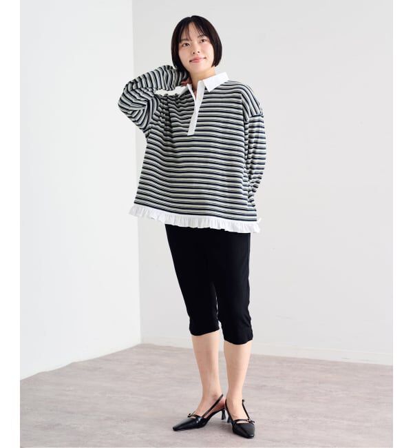 U by SPICK&SPAN「《追加予約》マルチボーダーフリルドッキングプルオーバー」|Tシャツ・カットソー|