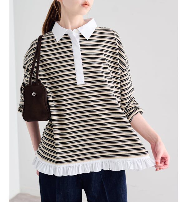 U by SPICK&SPAN「《追加予約》マルチボーダーフリルドッキングプルオーバー」|Tシャツ・カットソー|