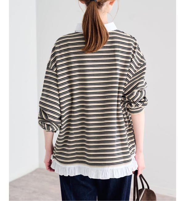 U by SPICK&SPAN「《追加予約》マルチボーダーフリルドッキングプルオーバー」|Tシャツ・カットソー|