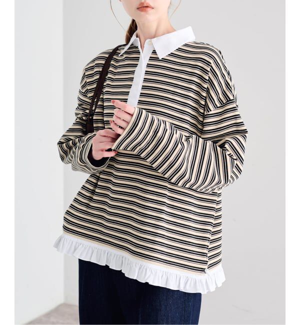 U by SPICK&SPAN「《追加予約》マルチボーダーフリルドッキングプルオーバー」|Tシャツ・カットソー|