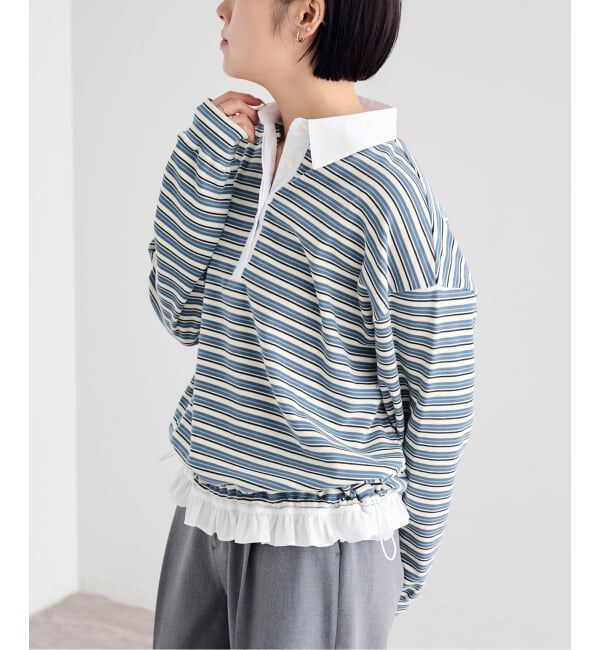 U by SPICK&SPAN「《追加予約》マルチボーダーフリルドッキングプルオーバー」|Tシャツ・カットソー|
