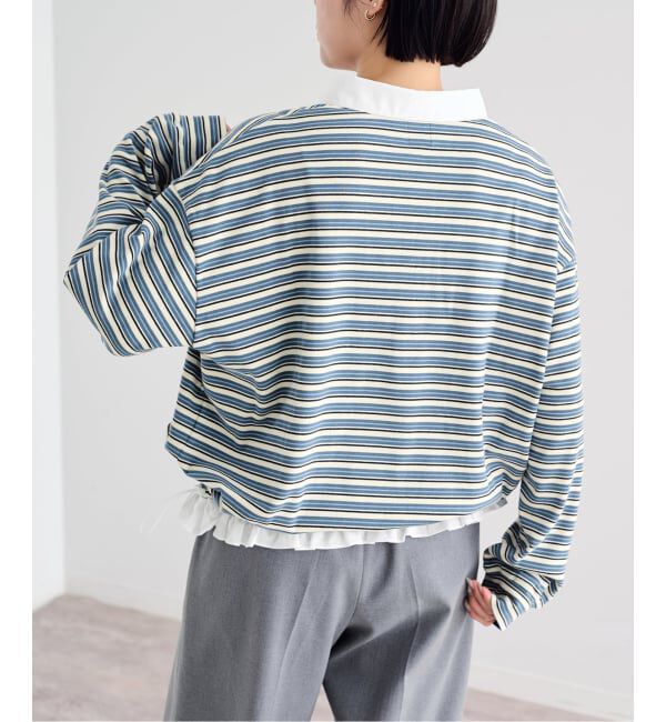 U by SPICK&SPAN「《追加予約》マルチボーダーフリルドッキングプルオーバー」|Tシャツ・カットソー|
