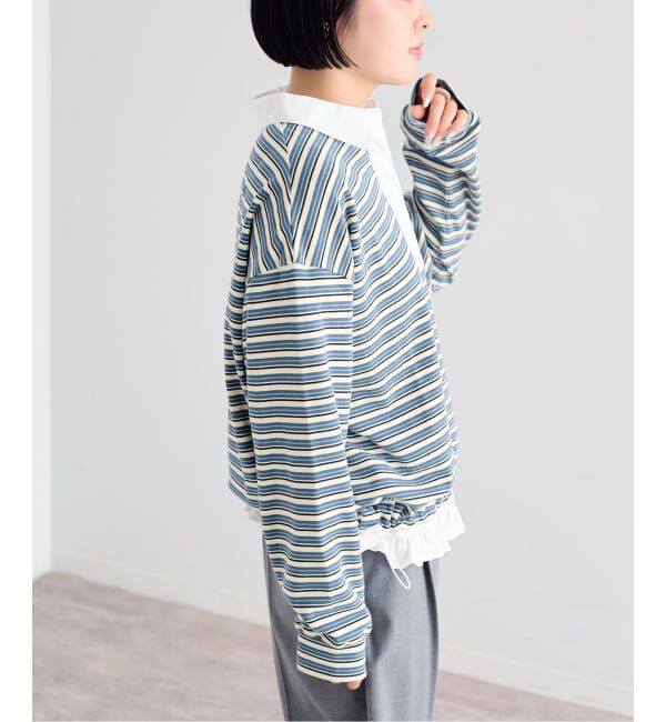 U by SPICK&SPAN「《追加予約》マルチボーダーフリルドッキングプルオーバー」|Tシャツ・カットソー|