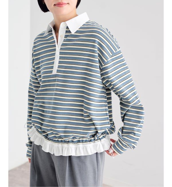 U by SPICK&SPAN「《追加予約》マルチボーダーフリルドッキングプルオーバー」|Tシャツ・カットソー|