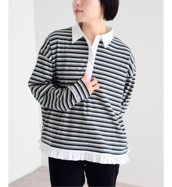 U by SPICK&SPAN「《追加予約》マルチボーダーフリルドッキングプルオーバー」|Tシャツ・カットソー|