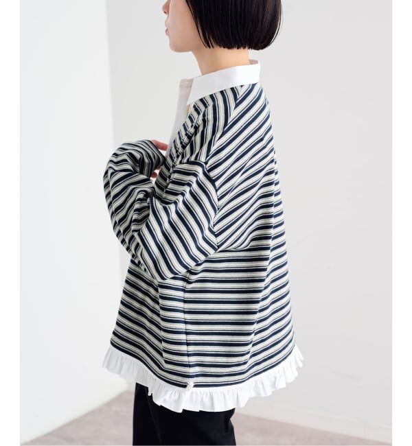 U by SPICK&SPAN「《追加予約》マルチボーダーフリルドッキングプルオーバー」|Tシャツ・カットソー|