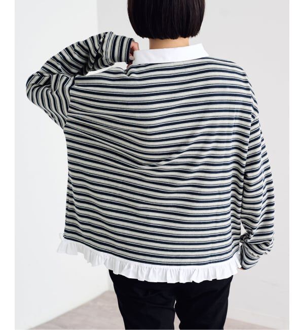 U by SPICK&SPAN「《追加予約》マルチボーダーフリルドッキングプルオーバー」|Tシャツ・カットソー|