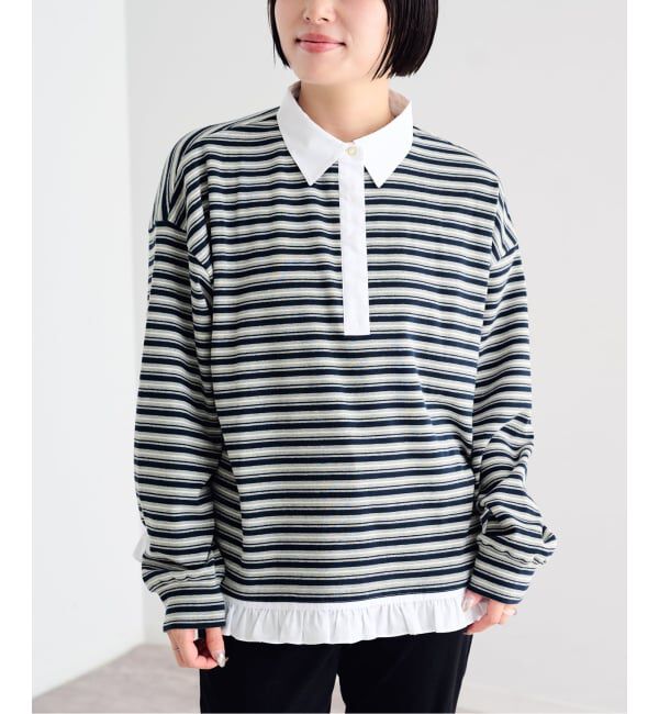 U by SPICK&SPAN「《追加予約》マルチボーダーフリルドッキングプルオーバー」|Tシャツ・カットソー|