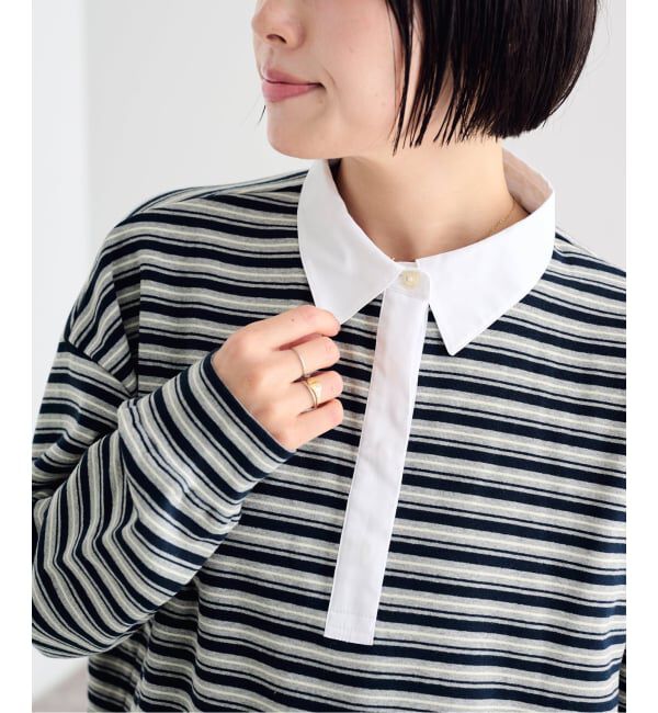 U by SPICK&SPAN「《追加予約》マルチボーダーフリルドッキングプルオーバー」|Tシャツ・カットソー|