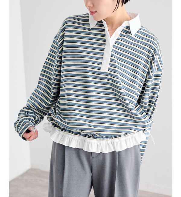 U by SPICK&SPAN「《追加予約》マルチボーダーフリルドッキングプルオーバー」|Tシャツ・カットソー|ブルー A