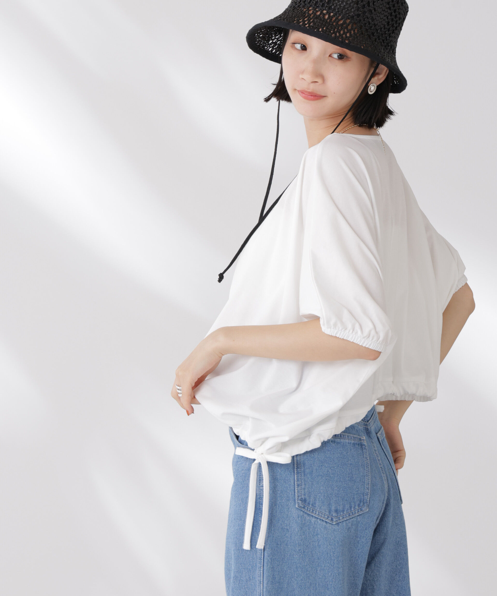 nano･universe「吸水速乾抗菌防臭クロップドドロストトップス」|Tシャツ・カットソー|