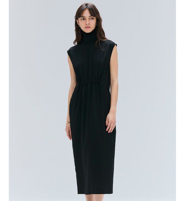 BEIGE,「【洗える】FLEUR / ニットコンビハイネックノースリーブドレス」|ワンピース|Black