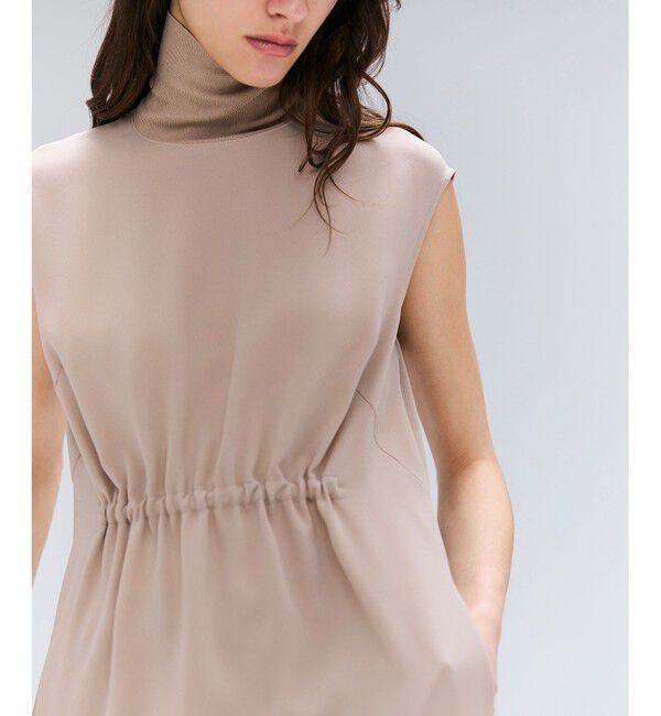 BEIGE,「【洗える】FLEUR / ニットコンビハイネックノースリーブドレス」|ワンピース|
