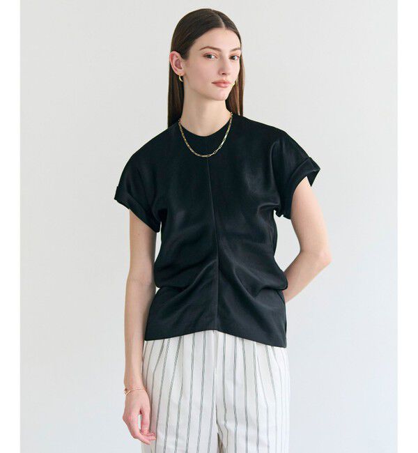 BEIGE,「【Precious掲載】CYANO / サテン ドレープブラウス」|シャツ・ブラウス|Black