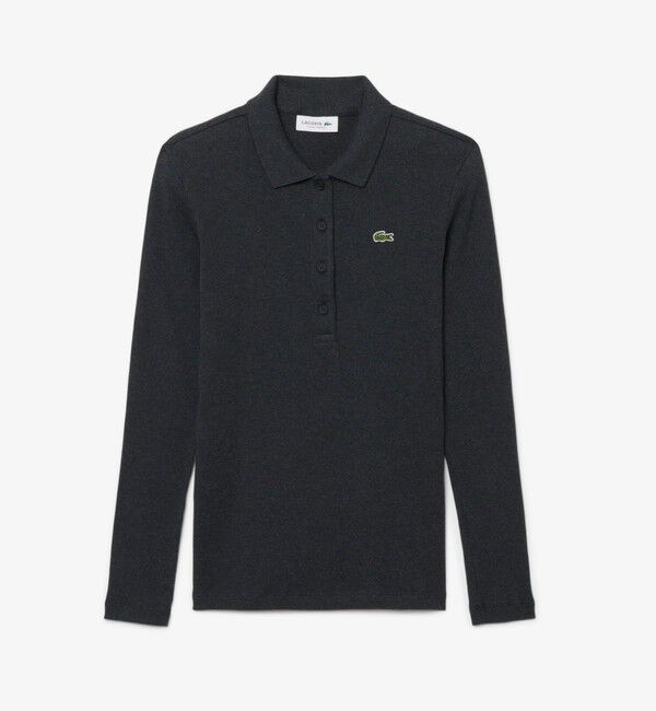 LACOSTE「スリムフィット ロングスリーブリブニットポロシャツ」|ポロシャツ|チャコール