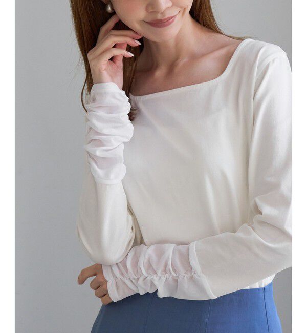 Rope&rsquo;Picnic「アソート袖切り替えインナートップス/レース・プリーツ・ギャザー」|Tシャツ・カットソー|ホワイト系(12)