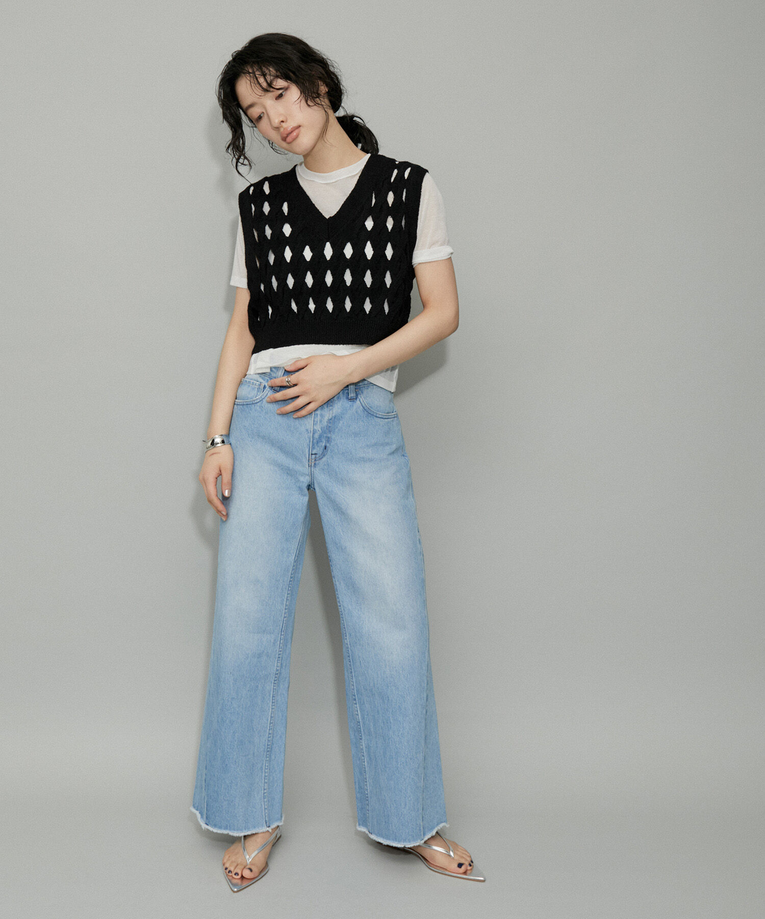 ADAM ET ROPE'「【再入荷・WEB限定・セットアイテム】パターンニットジレコンビワンピース」|ワンピース|
