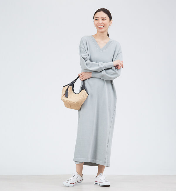 collex「ピグメントダイ裏毛Vネックワンピース」|ワンピース|モスグリーン