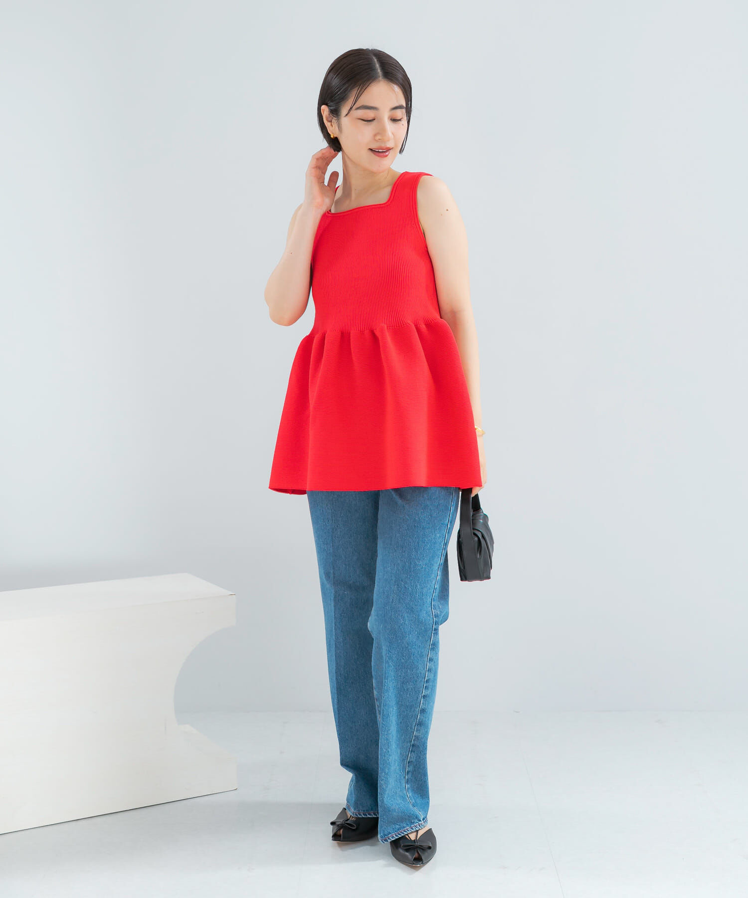 URBAN RESEARCH ROSSO「ウォッシャブルペプラムニットトップス」|ニット・セーター|
