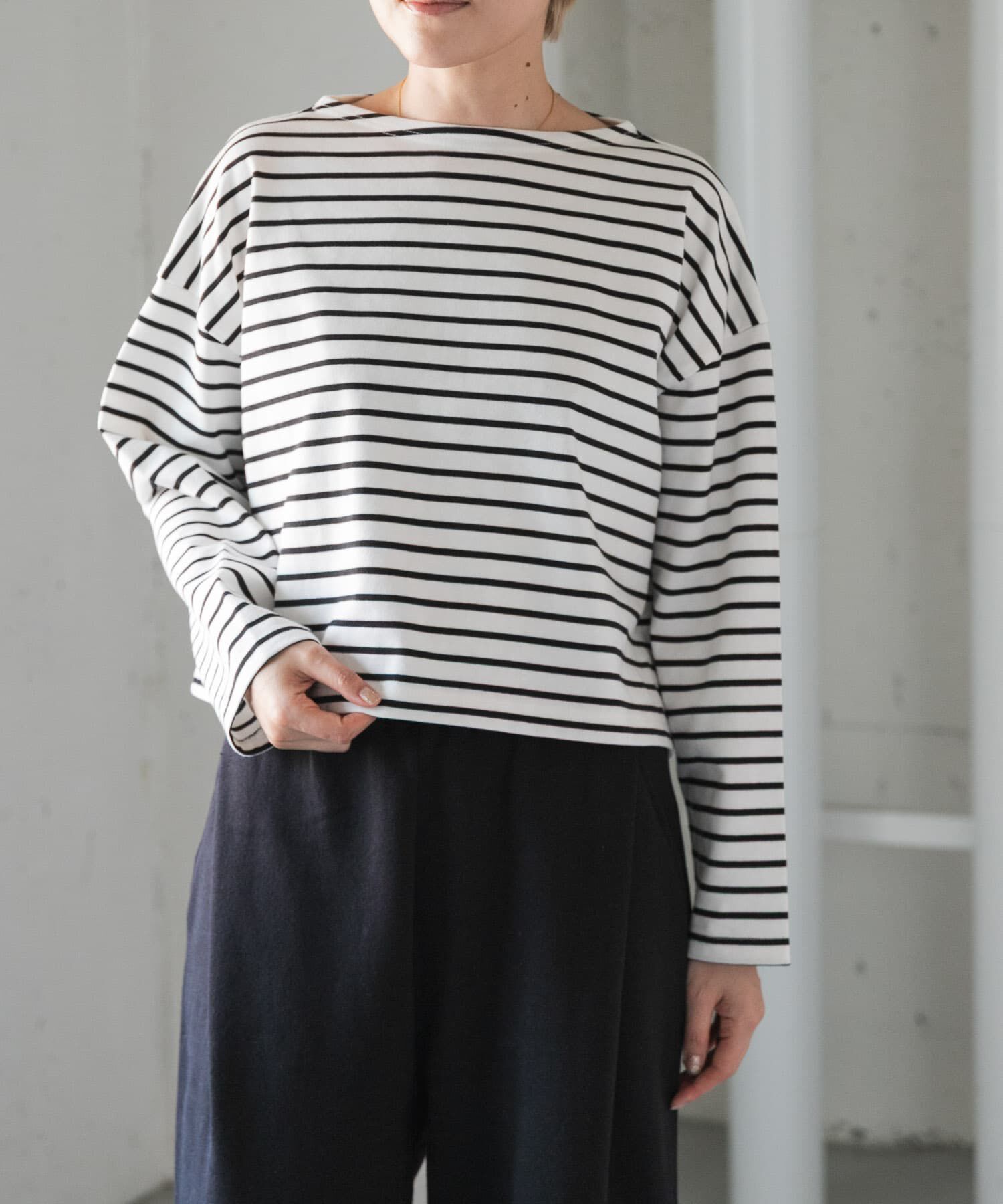 URBAN RESEARCH DOORS「FORK&SPOON　クロップドボートネックボーダー」|Tシャツ・カットソー|