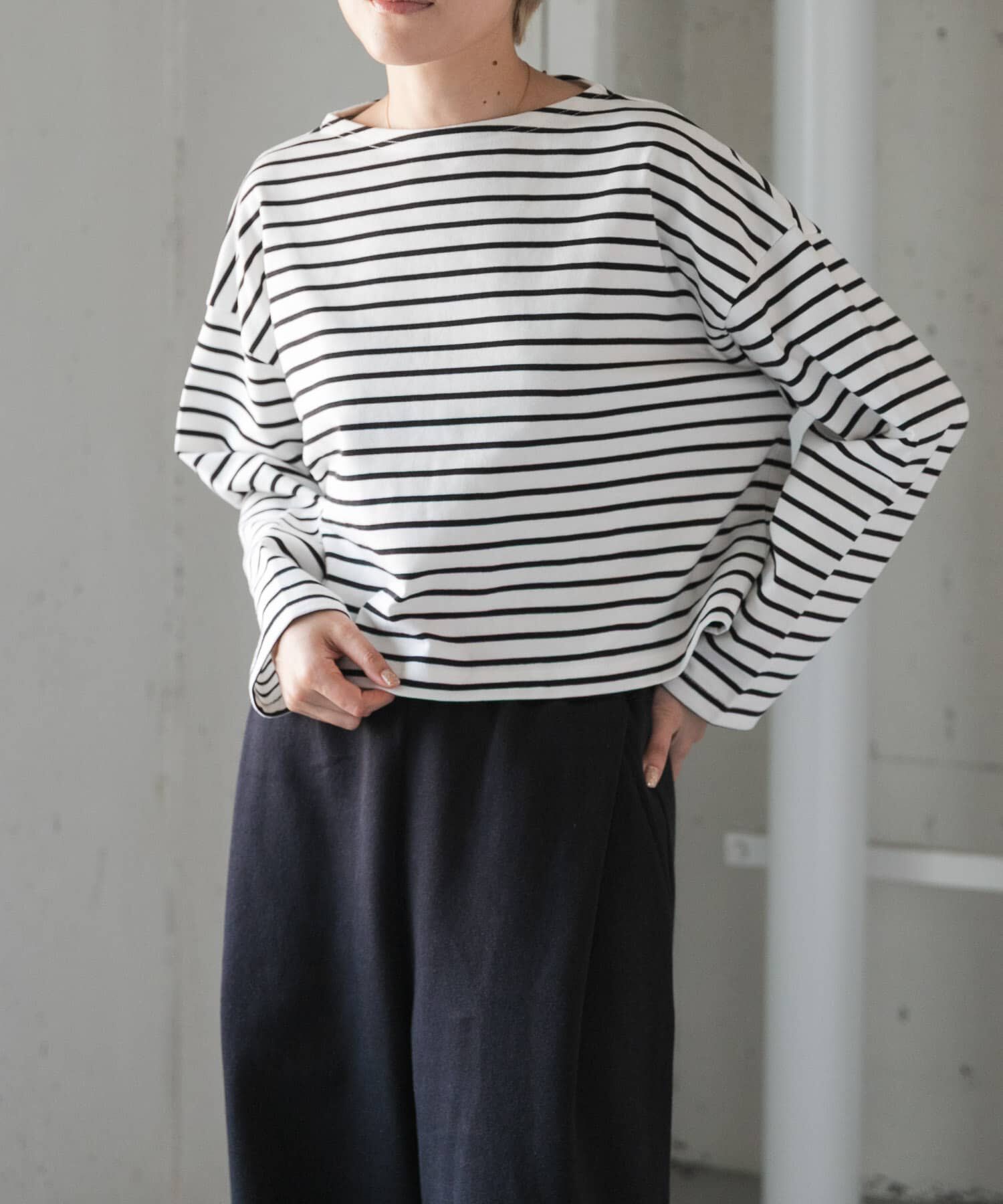 URBAN RESEARCH DOORS「FORK&SPOON　クロップドボートネックボーダー」|Tシャツ・カットソー|